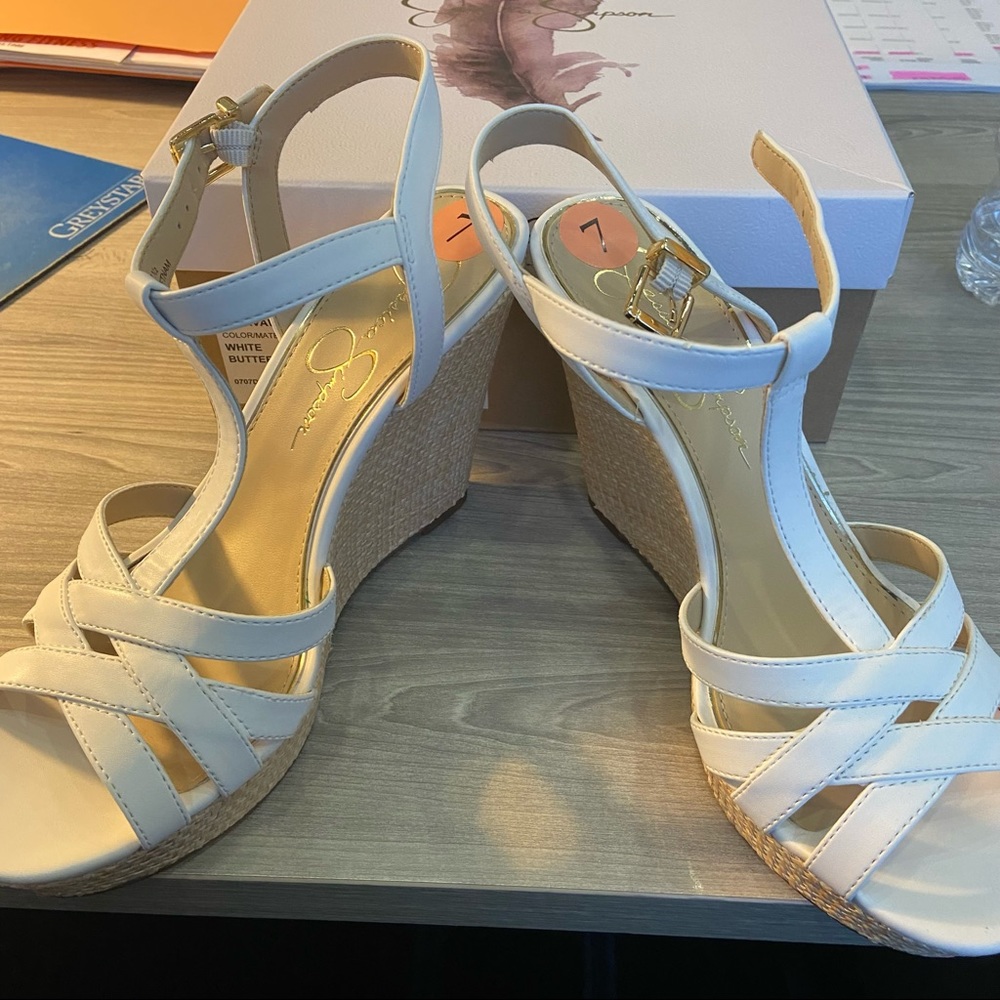 Jessica Simpson brand new in the box white sandal wedge heels.